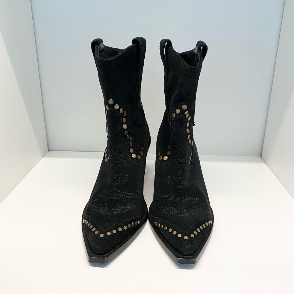 Zadig & Voltaire Cara High Western Ankle Boots Black Suede Leather - Picture 3 of 10
